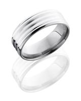 TITANIUM WEDDING RING WITH RIBBED STERLING SILVER INLAY 8MM