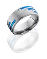 BLUE AND GREY TITANIUM WEDDING RING WITH DIAMONDS 8MM