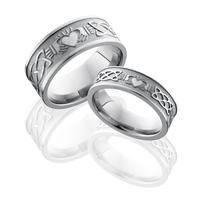 TITANIUM WEDDING RING MATTE FINISH WITH CLADDAGH DESIGN 6MM -RING ON RIGHT