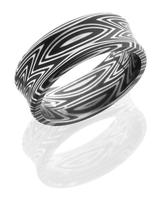 DAMASCUS STEEL WEDDING RING CONCAVE SHAPE WITH  ZEBRA PATTERN AND ACID FINISH 8MM