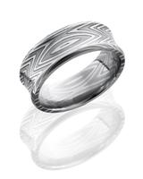 DAMASCUS STEEL WEDDING RING CONCAVE SHAPE WITH  ZEBRA PATTERN AND POLISHED FINISH 8MM