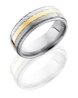 DAMASCUS STEEL WEDDING RING WITH GOLD INLAY AND POLISHED FINISH 8MM