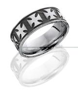 DAMASCUS STEEL WEDDING RING MALTESE CROSS DESIGN WITH ACID AND POLISHED FINISHES 8MM