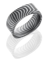 DAMASCUS STEEL WEDDING RING SOFT SQUARE WITH TIGER PATTERN AND ACID FINISH 8MM