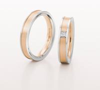 WEDDING RING SATIN FINISH ROSE WITH WITH WHITE EDGES 4.5MM - RING ON LEFT