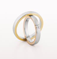 WEDDING RING SATIN FINISH WHITE WITH ROSE GOLD AND YELLOW GOLD 3.5MM - RING ON LEFT