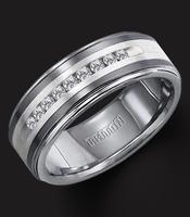 TUNGSTEN CARBIDE WITH STERLING SILVER INLAY AND DIAMONDS 8MM