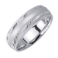 6.5MM 14K GOLD WEDDING RING SATIN WITH BRIGHT CUT DESIGN ON EDGES