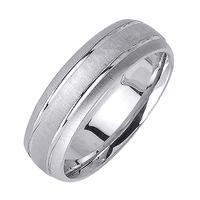 6.5MM 14K GOLD WEDDING RING SATIN WITH BRIGHT CUT GROOVES NEAR EDGES