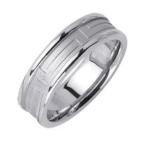 6.5MM 14K WEDDING RING SATIN CENTER WITH DESIGN AND BRIGHT EDGES