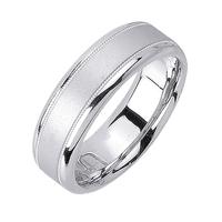 6.5MM 14K GOLD WEDDING RING WITH SATIN CENTER BRIGHT EDGES AND MILLGRAIN
