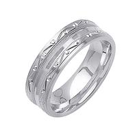 7MM 14K GOLD WEDDING RING FANCY BRIGHT CUT BORDER WITH MILLGRAIN AND MIRROR FINISH CENTER