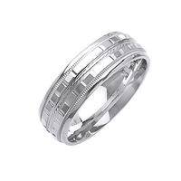 7MM 14K WEDDING RING WITH TWO ROWS OF BRIGHT CUT BOX DESIGNS