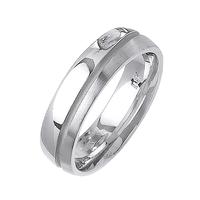 6MM 14K GOLD WEDDING RING DIVIDED DIAGONALLY WITH A GROOVE HALF BRIGHT AND HALF SATIN
