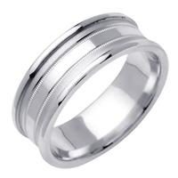 7.5MM 14K GOLD WEDDING RING CONCAVE WITH MILLGRAIN AND BRIGHT EDGES
