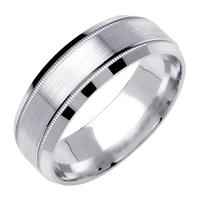 7MM 14K GOLD WEDDING RING SATIN CENTER WITH MILLGRAIN AND BEVELED EDGES