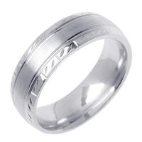 6MM 14K GOLD WEDDING RING SATIN CENTER WITH BRIGHT CUT DESIGN ON EDGES