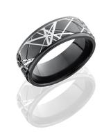 BLACK ZIRCONIUM WEDDING RING WITH GROOVES AND TRIANGLES 8MM