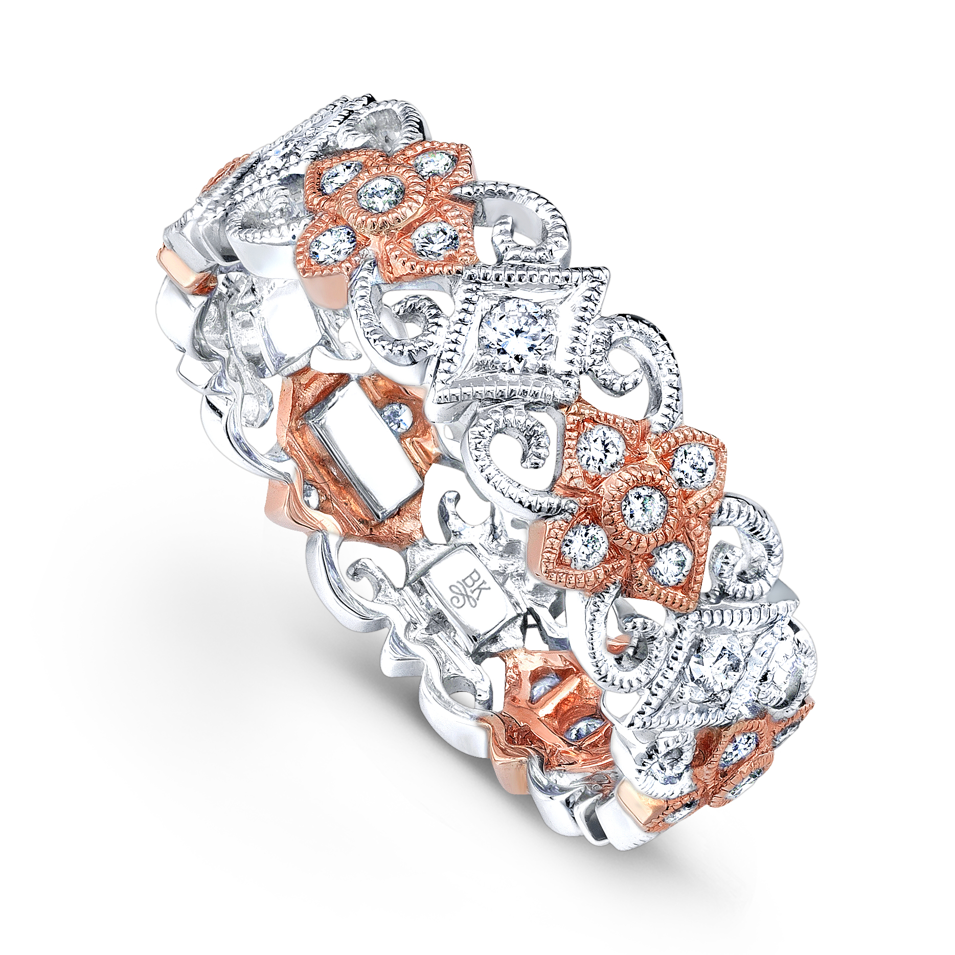 gothic style 18kt roseand white gold diamond band