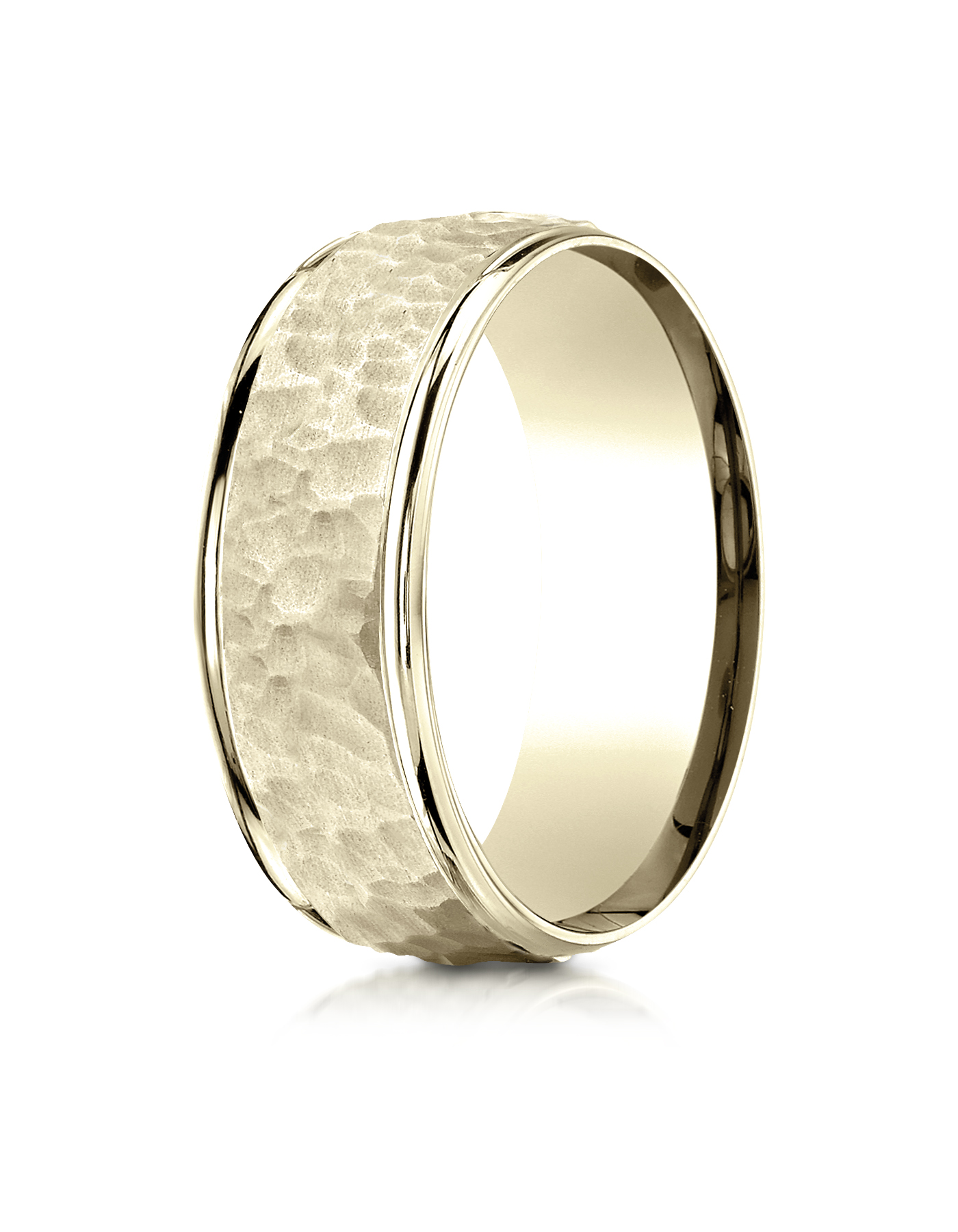 10k White Gold 8mm Comfort-Fit Satin Finish Polished Round Edge Carved Design Wedding Band Ring Men 