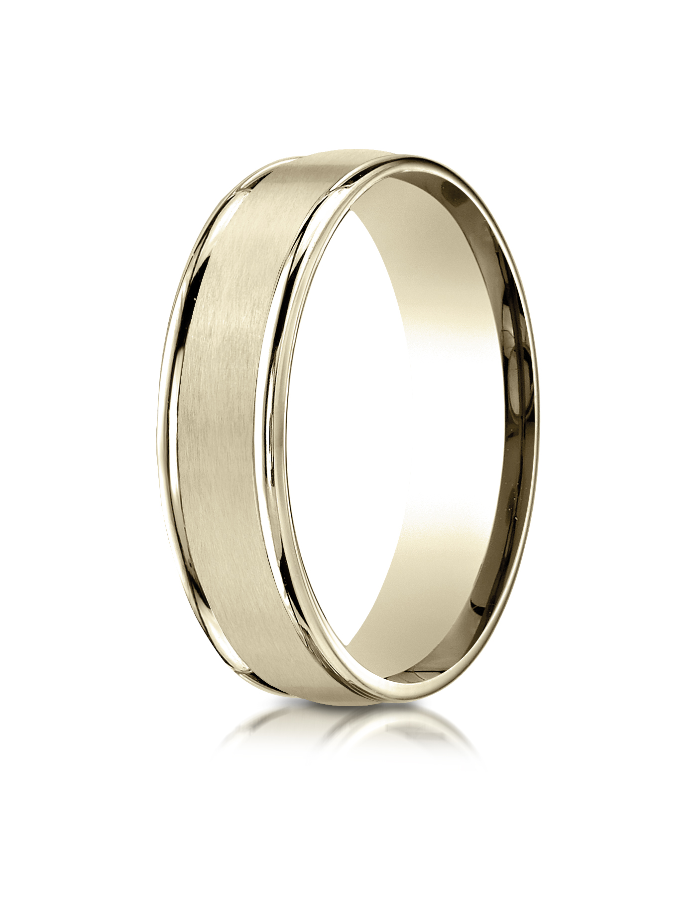 Yellow Gold 6mm Comfort-Fit Satin Finish High Polished Round White Gold Edge
