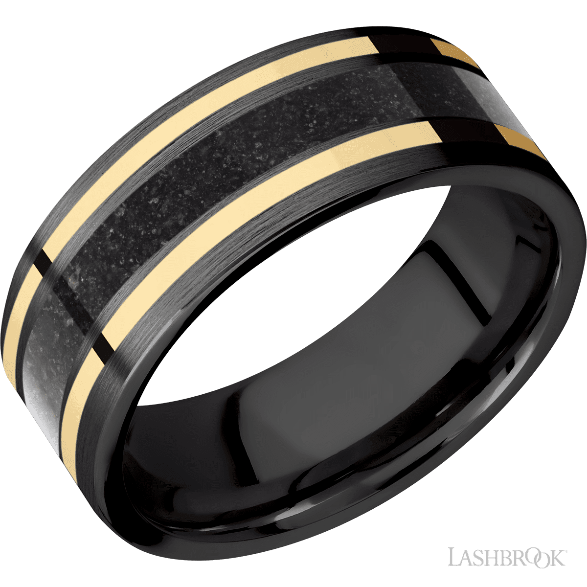 BLACK DINOSAUR BONE IN BLACK ZIRCONIUM WITH 14KT INLAY