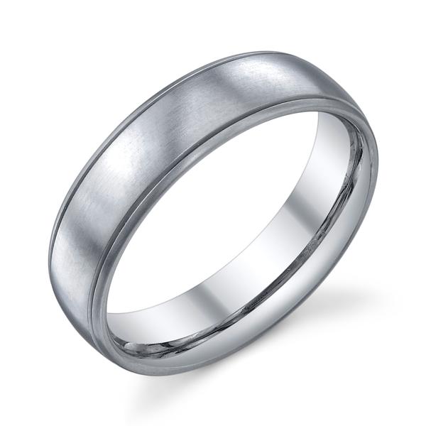 WEDDING RING LOW DOME SATIN FINISH WITH GROOVES NEAR EDGES 6MM