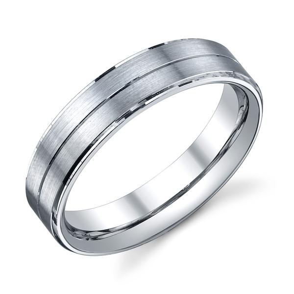 FLAT WEDDING RING SATIN FINISH WITH BRIGHT EDGES AND CENTER GROOVE 55MM