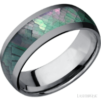 8 mm wide/Domed/Tantalum band with one 5 mm Centered inlay of Black Mother of Pearl
