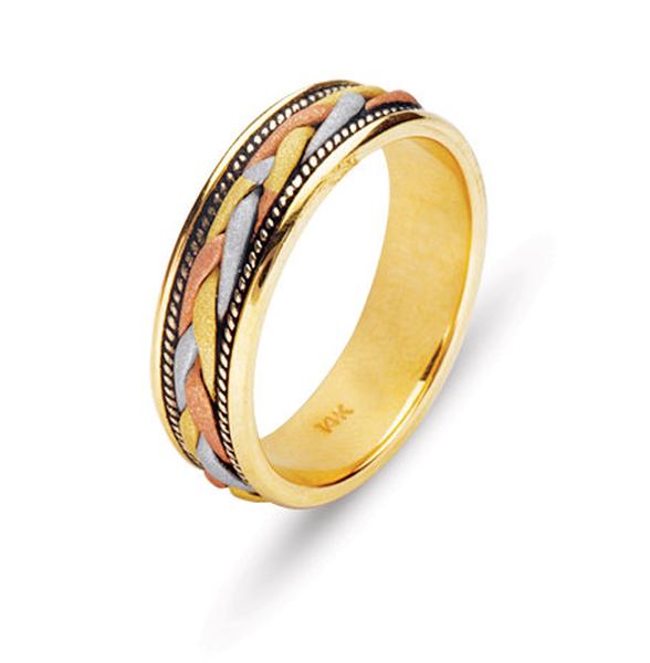 14KT WEDDING RING WITH TRI COLOR WOVEN BRAID 6MM