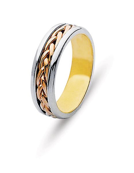 14KT WEDDING RING WITH CONTRASTING BRAID IN CENTER 6MM