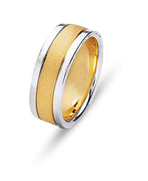 14KT TWO TONE WEDDING RING WITH MATTE CENTER AND BRIGHT EDGES 8MM