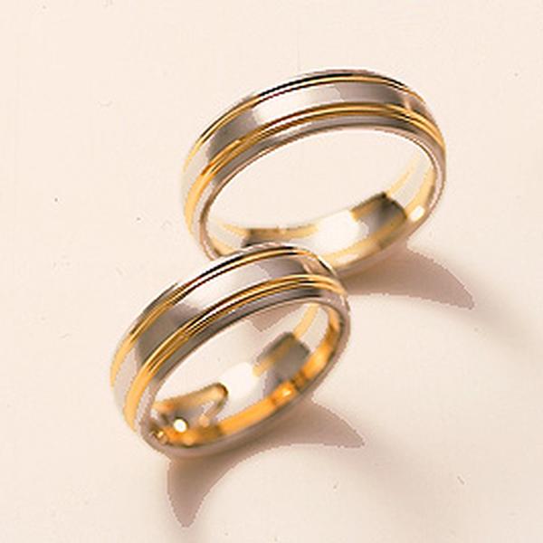 WEDDING RING SATIN FINISH WHITE WITH YELLOW GOLD 6MM