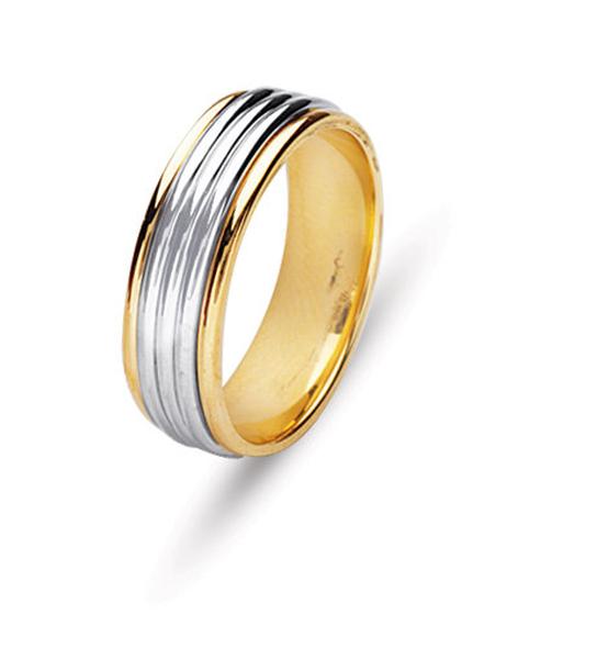 14KT TWO TONE WEDDING RING WITH RIBS 65MM