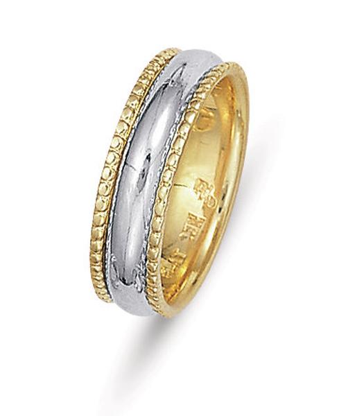 14KT WEDDING RING TWO TONE BAND BRIGHT FINISH 6MM
