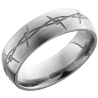 Titanium 7mm domed band with a laser-carved barbed wire pattern