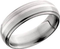 Titanium 7mm domed band with grooved edges and an inlay of sterling silver
