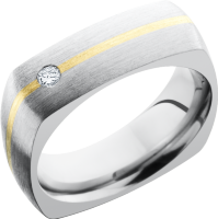 Titanium 7mm domed square band with an inlay of 14K yellow gold and a flush-set 07ct diamond