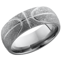 Titanium 8mm domed band with a laser-carved basketball pattern
