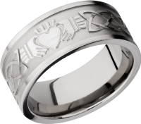 Titanium 9mm flat band with a laser-carved claddagh celtic pattern