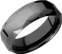 Tungsten Ceramic 8mm flat band with beveled edges and facet pattern