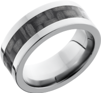 Titanium 8mm flat band with a 4mm inlay of black Carbon Fiber