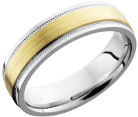 Cobalt chrome 6mm flat band with grooved edges and a 3mm inlay of 14K Yellow Gold