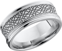 Cobalt chrome 9mm concave band with rounded edges and a laser-carved Celtic pattern