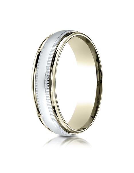 14k Two-Toned 6mm Comfort-Fit High Polished Carved Design Band with Millgrain