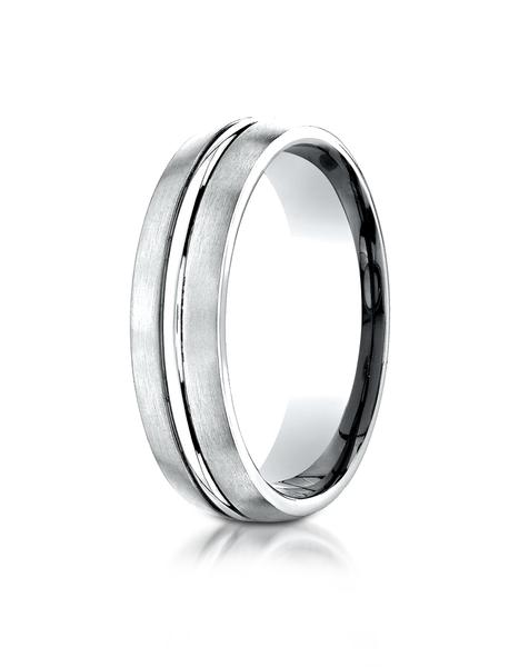 White Gold 6mm Comfort-Fit Satin-Finished with High Polished Center Cut Carved Design Band