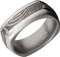 Handmade 8mm flattwist Damascus steel square domed band with 2, 5mm grooves