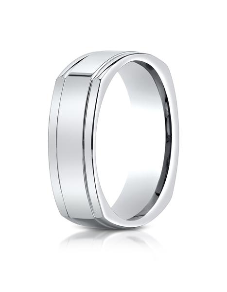 White Gold 7mm Comfort-Fit High Polished Four-Sided Carved Design Band