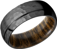 Zirconium 8mm domed band with 1, 5mm groove and a sleeve of Bocote hardwood