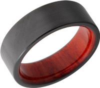Zirconium 8mm flat band with rounded edges and a hardwood sleeve of Honduras Redheart